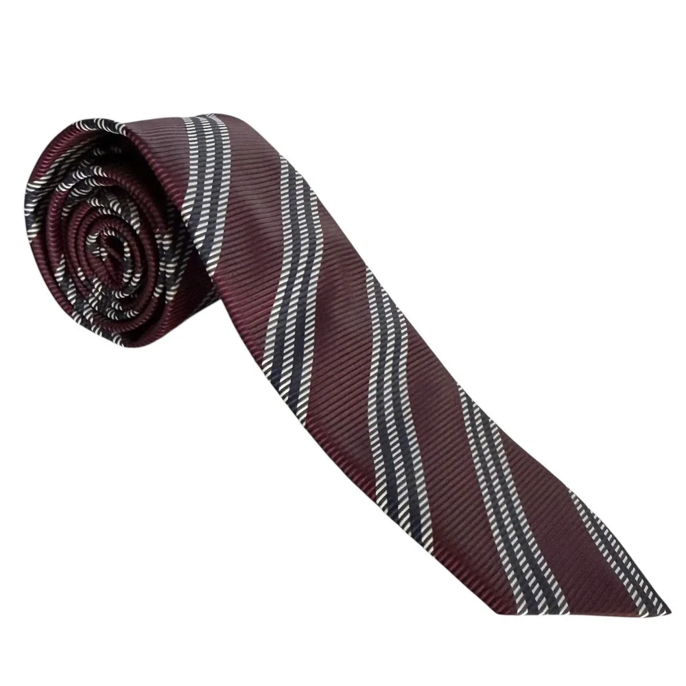 Hugo‎ Boss Mens Performance Tie Burgundy Navy Blue Stripe NWT